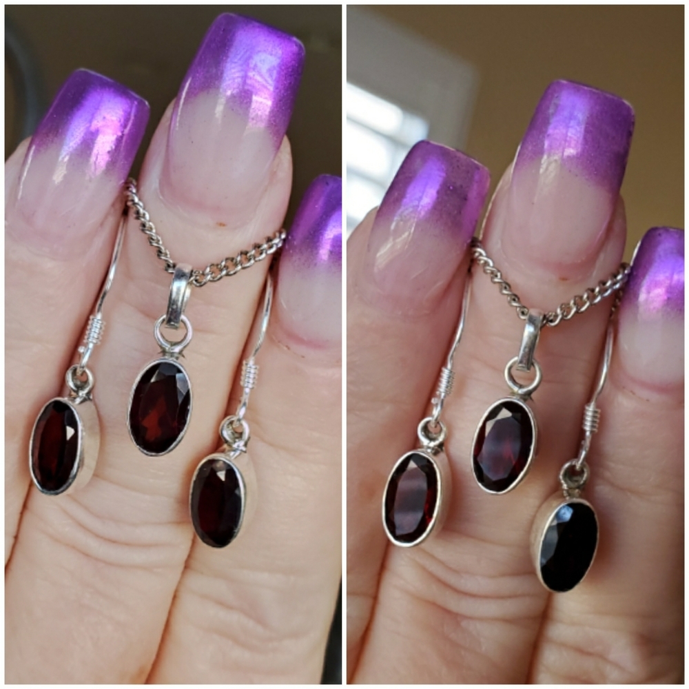 Genuine 1ct Deep Red Garnet Earrings and Pendant Set - Picture 3 of 7